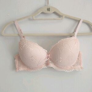 International Intimates Push Up Bra 34C Pink Underwire Lace Bow Balletcore
